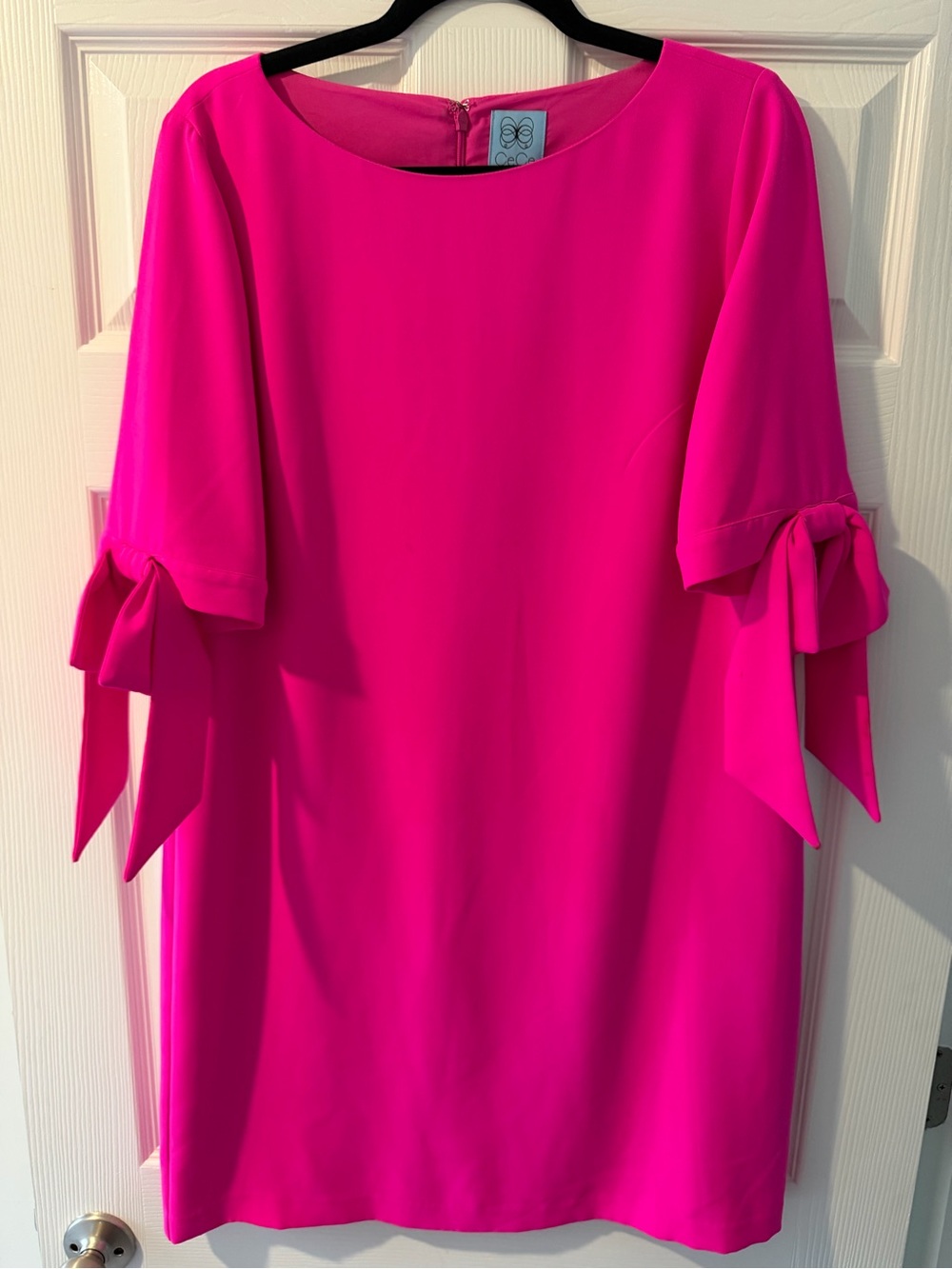 CeCe Hot Pink Tie-Sleeve Shift Midi Dress